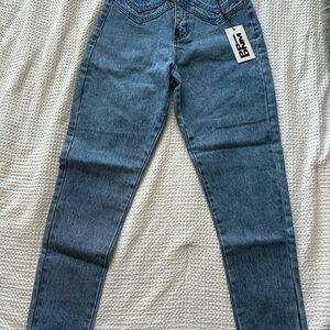 Princess Polly High-Rise Slim Jeans in Medium Blue Denim